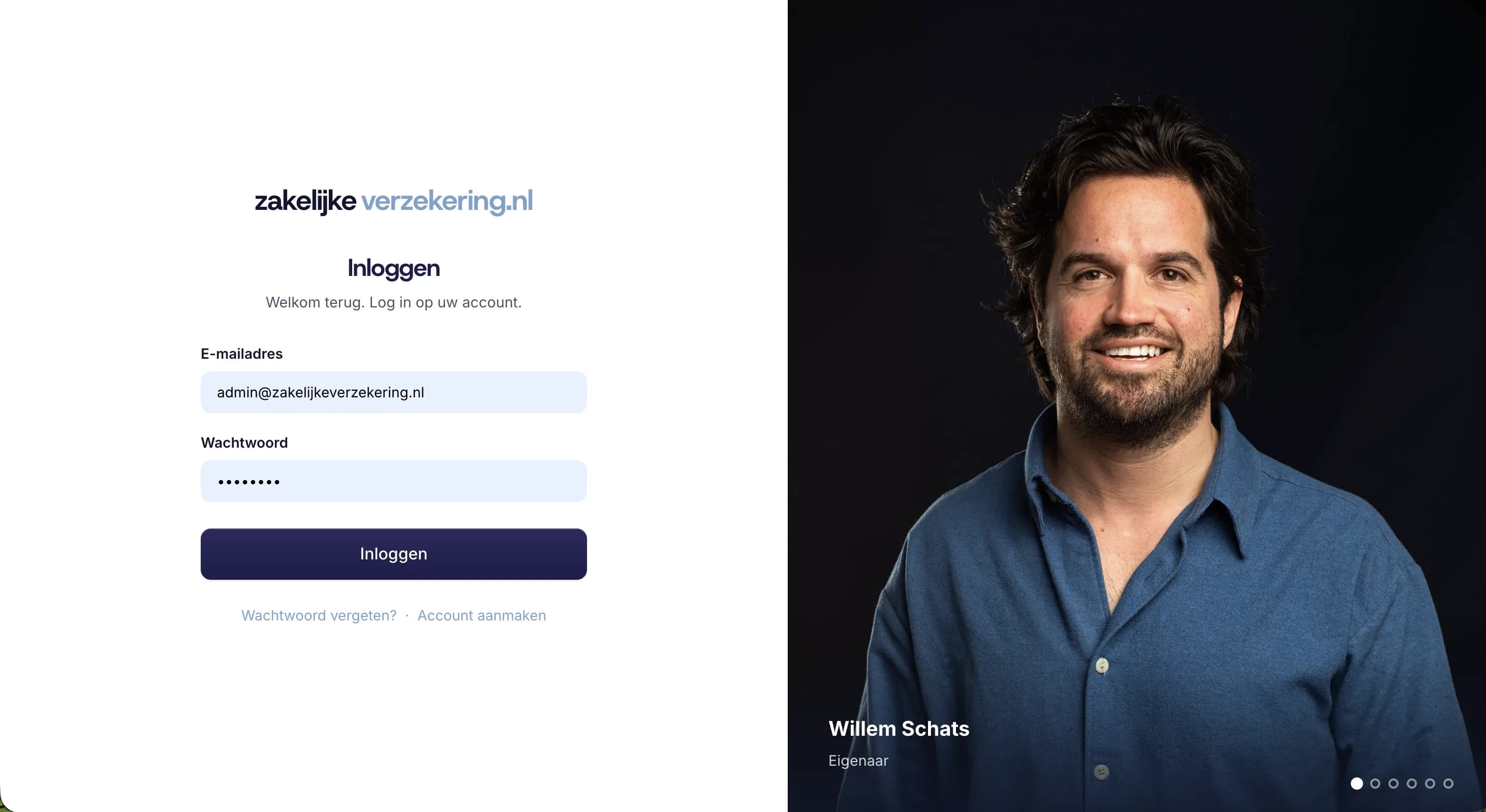 Screenshot van Zakelijkeverzekering.nl